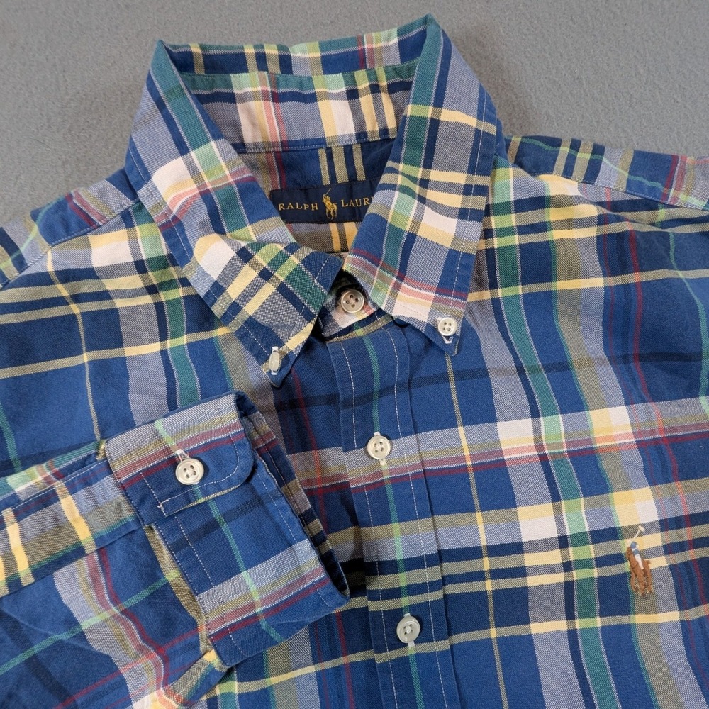 Ralph Lauren Button Down Shirt Mens Large Flesh‎ Pony Plaid Long Sleeve